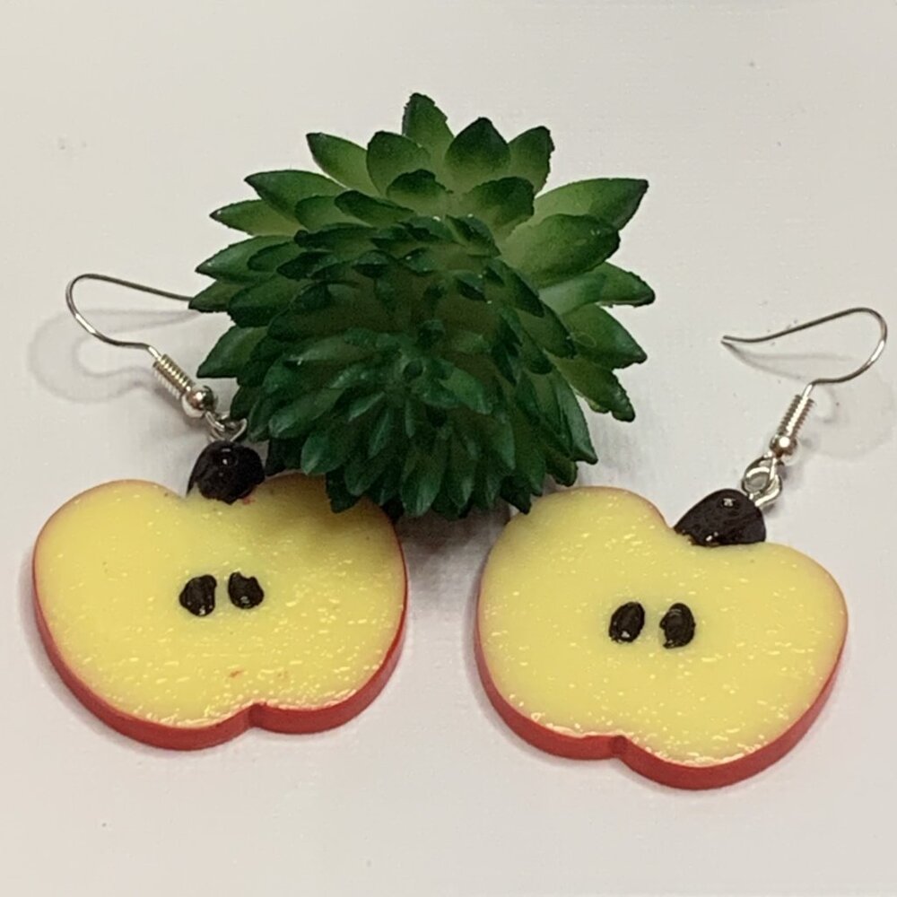 Apple Earring, Fruit Earring, Teacher Earring, Funny Food Earring, Educator Gift